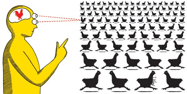 Illustration showing how inattentional blindness affects visual perception in repeated patterns