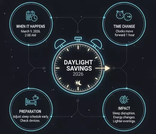 Start and end dates of Daylight Saving Time 2026